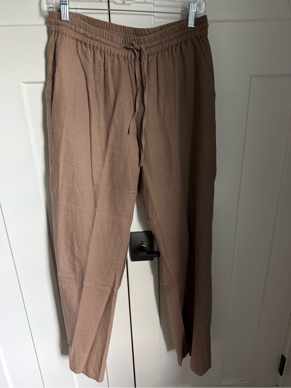 Love Tree Brown Linen Blend Drawstring Pants size L.